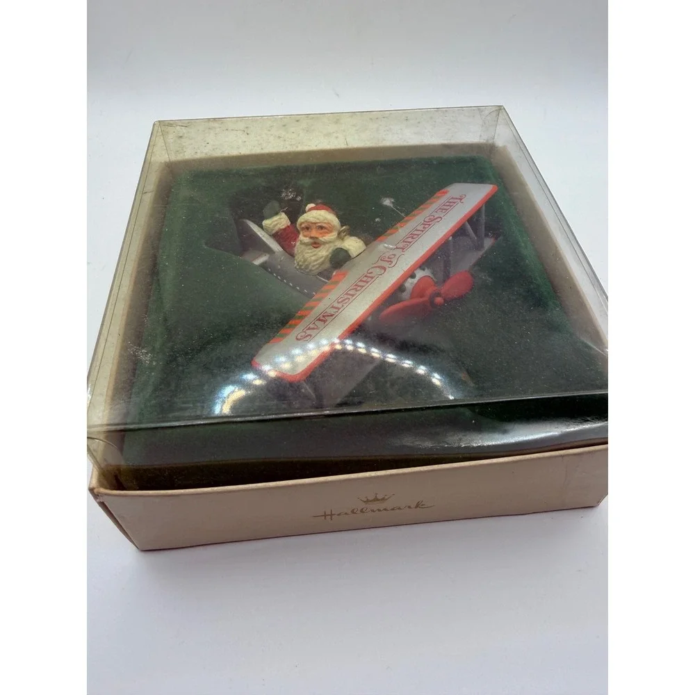 1982 Hallmark‎ Keepsake Ornament The Spirit of Christmas Santa Biplane Silver